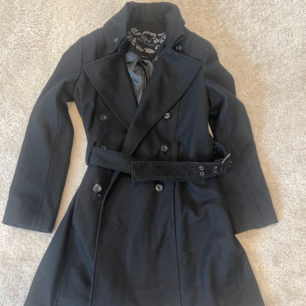Esprit Black Vintage Double-Breasted Pea Coat medium